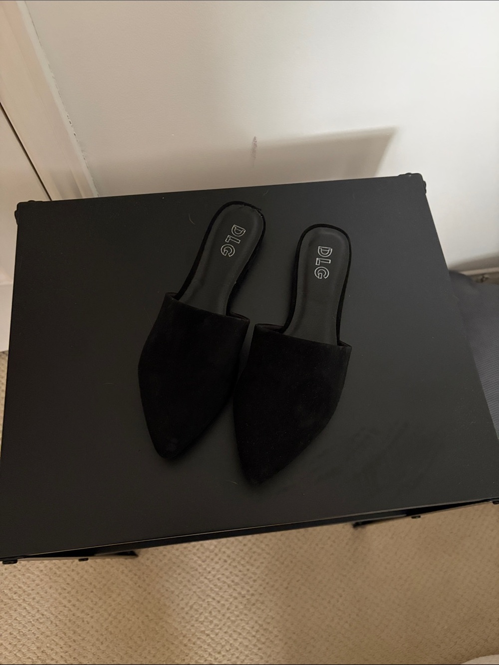 DLG Black Pointed Slip-On Mules